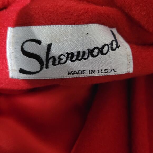 Vintage Sherwood Cape Red Bright Lipstick Flannel Velour Pockets Retro XL Large - Picture 7 of 16